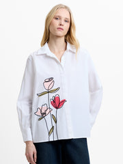Cambria Cotton Floral Embroidered White Shirt
