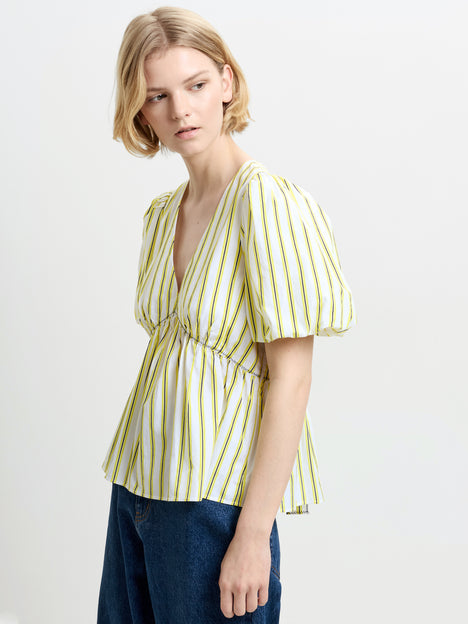 Cambria Cotton Striped Yellow Peplum Top