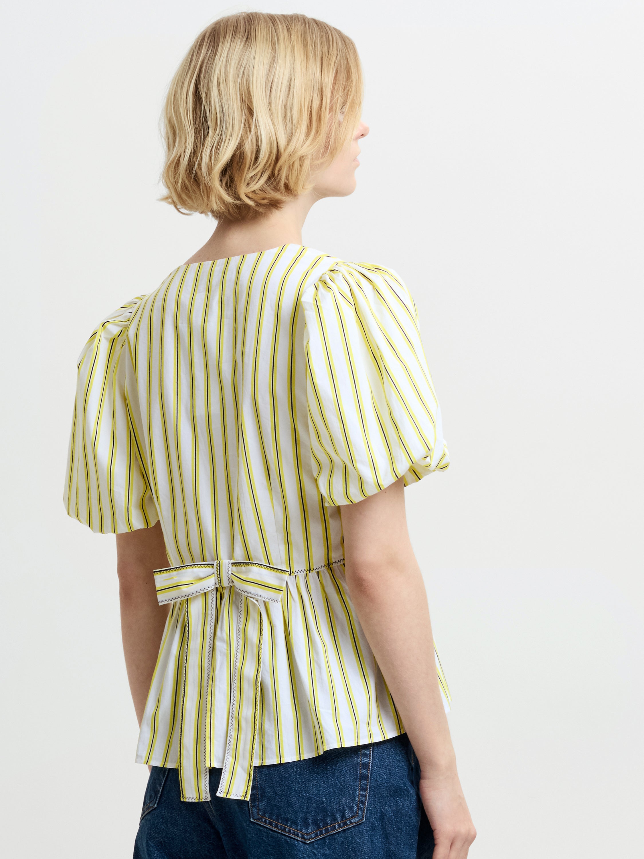Cambria Cotton Striped Yellow Peplum Top