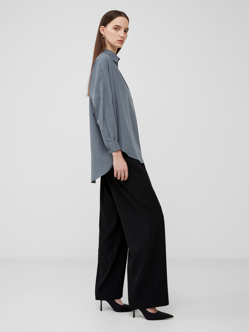 Rhodes Recycled Crepe Popover Shirt Stormy Weather | French Connection UK
