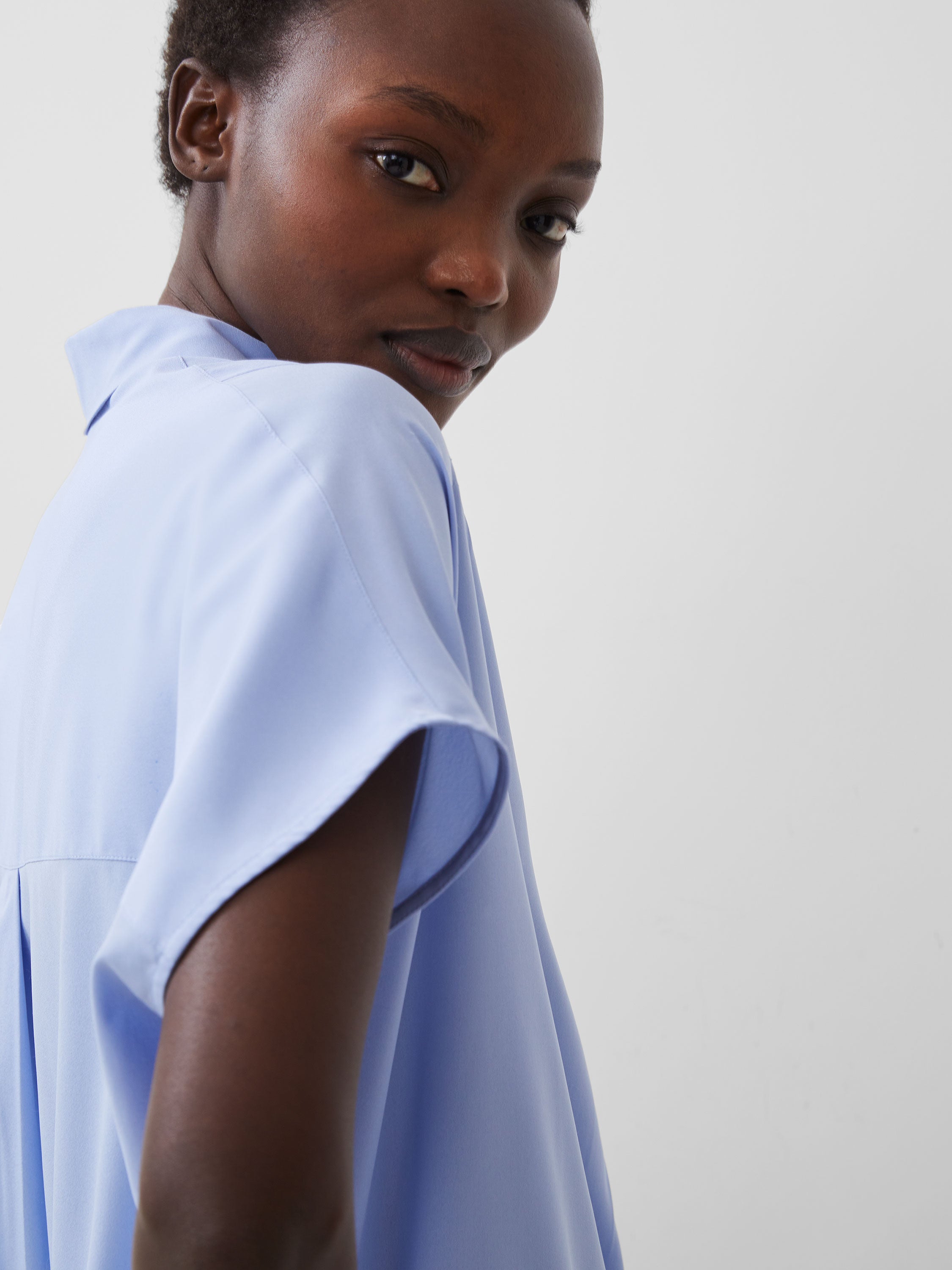 Crepe Light Recycled Popover Shirt Bluebell | French Connection UK