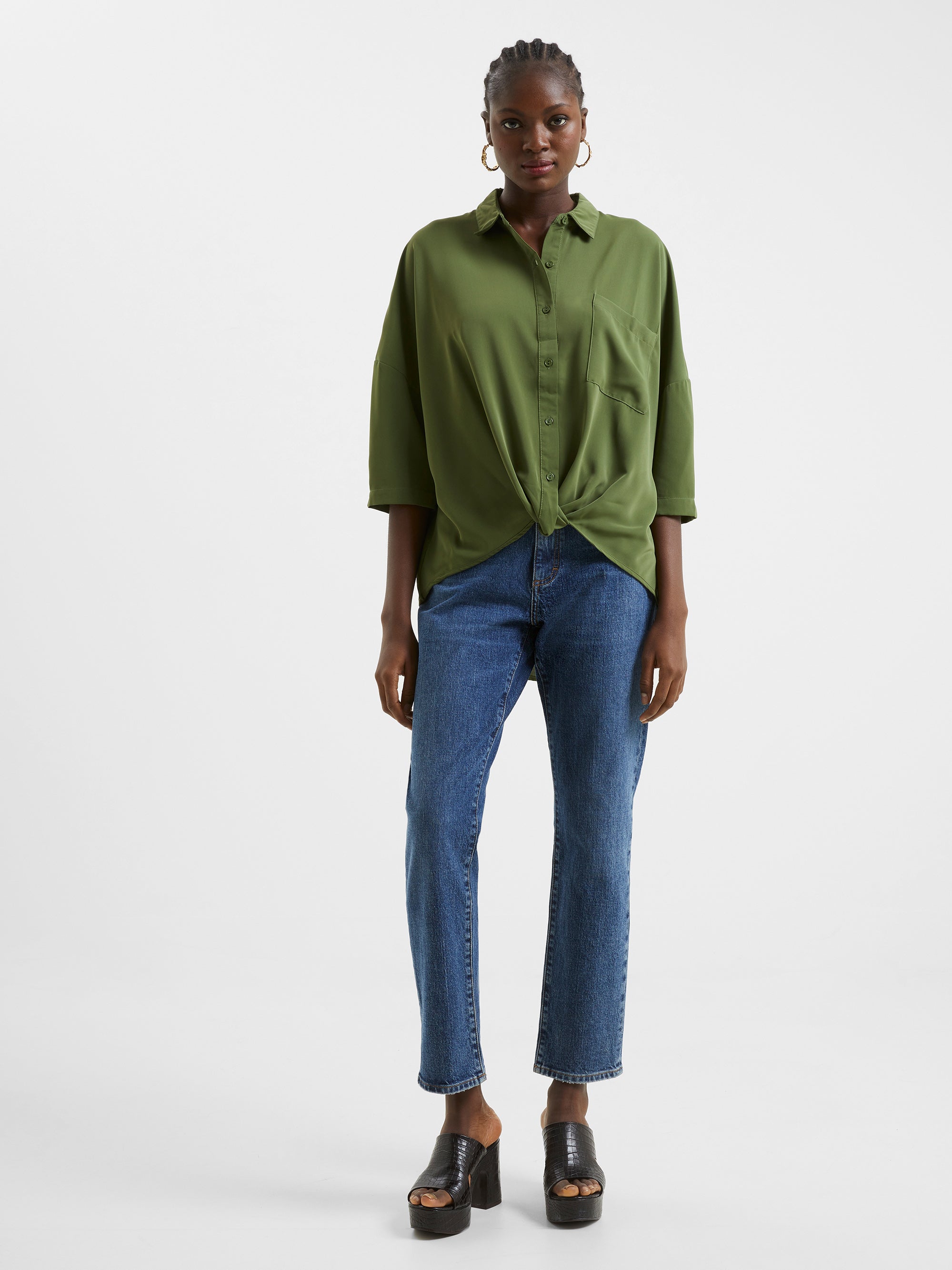 Roll Up Collar Plain Top