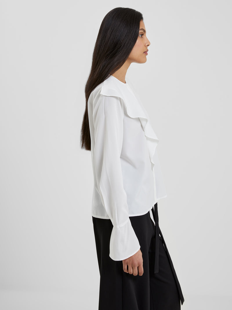 Crepe Light Recycled Asymmetric Frill Shirt Winter White | French ...