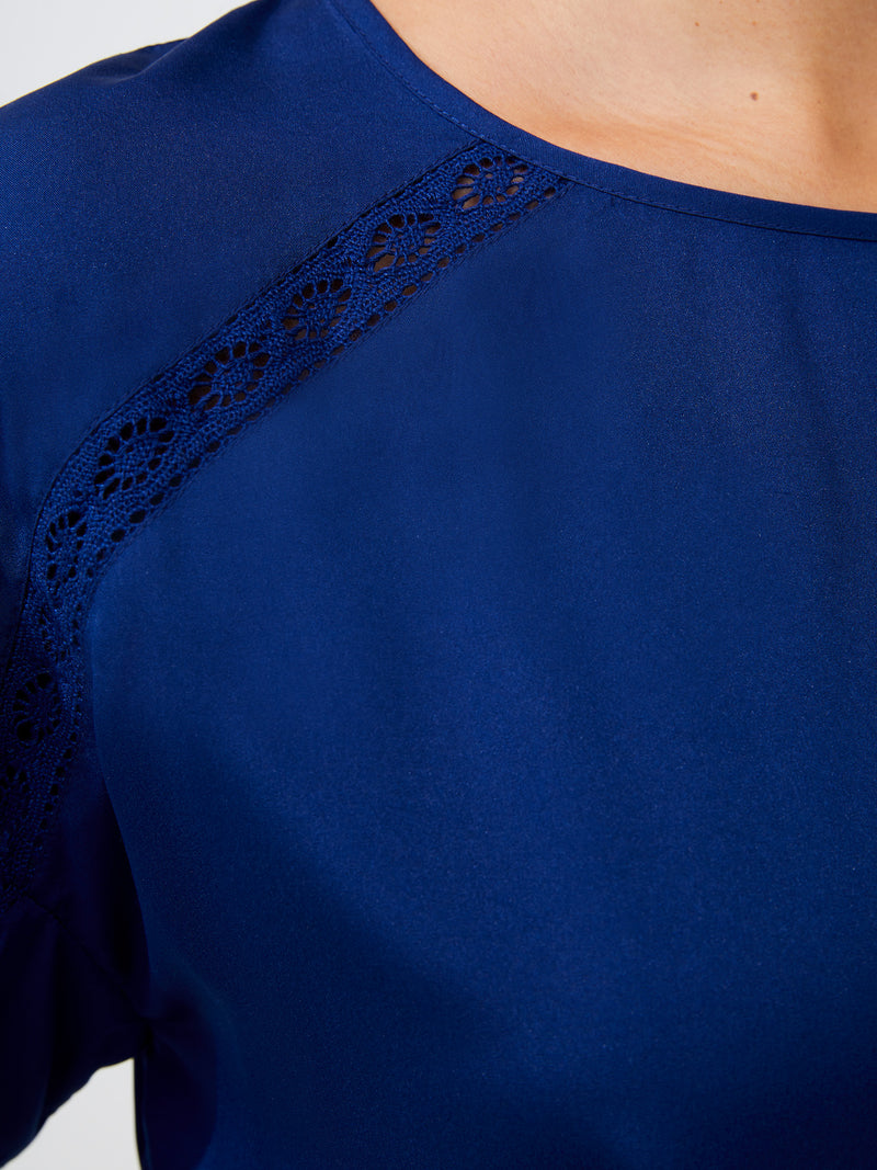 Crepe Recycled Light Embroidered Top Blue Depths | French Connection UK