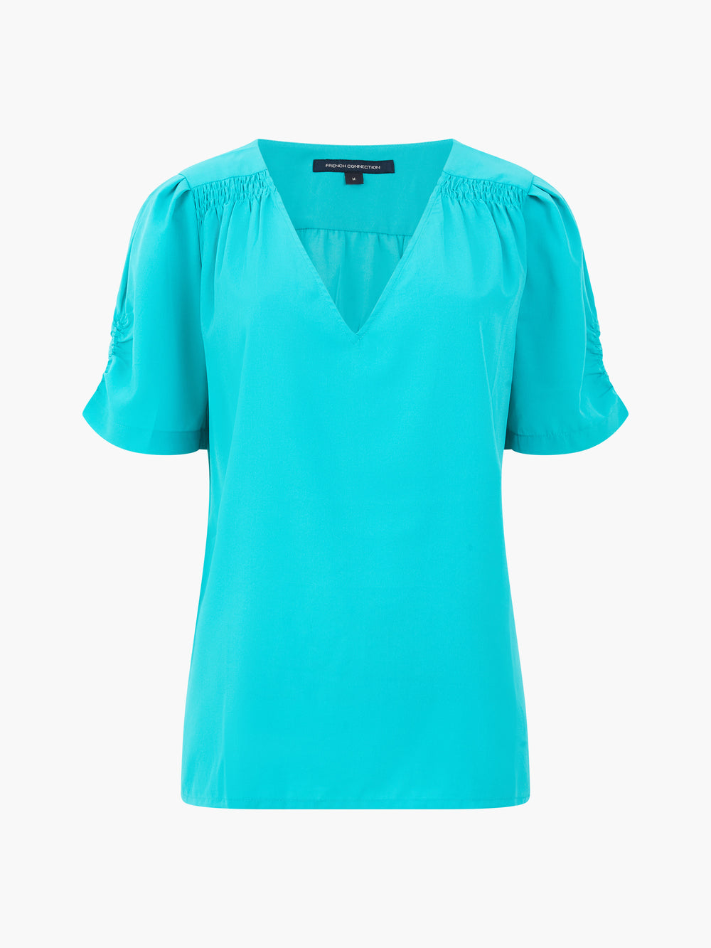 Crepe Recycled V Neck Smocked Top Jaded Teal | French Connection UK