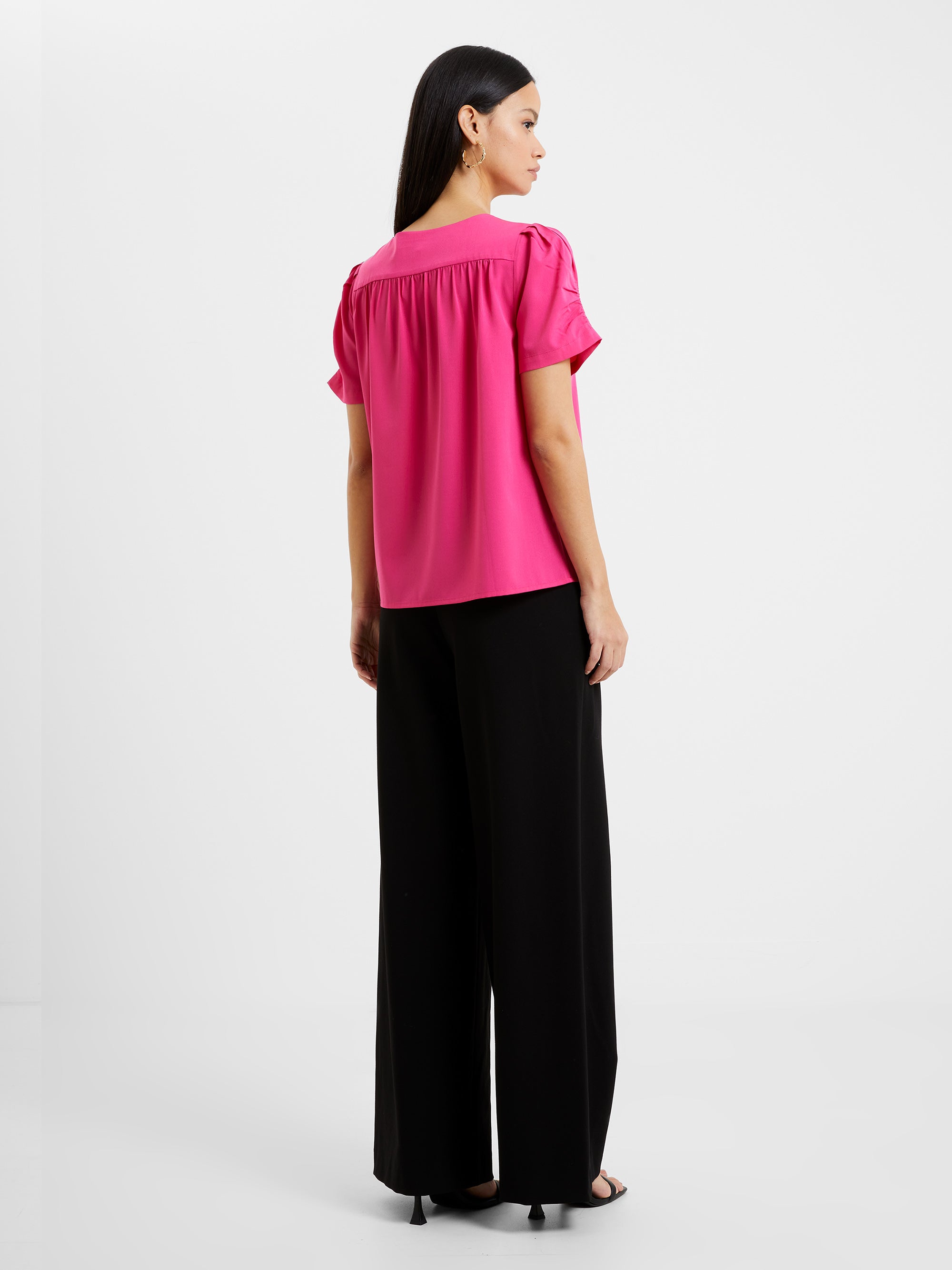 Crepe Recycled V Neck Smocked Top