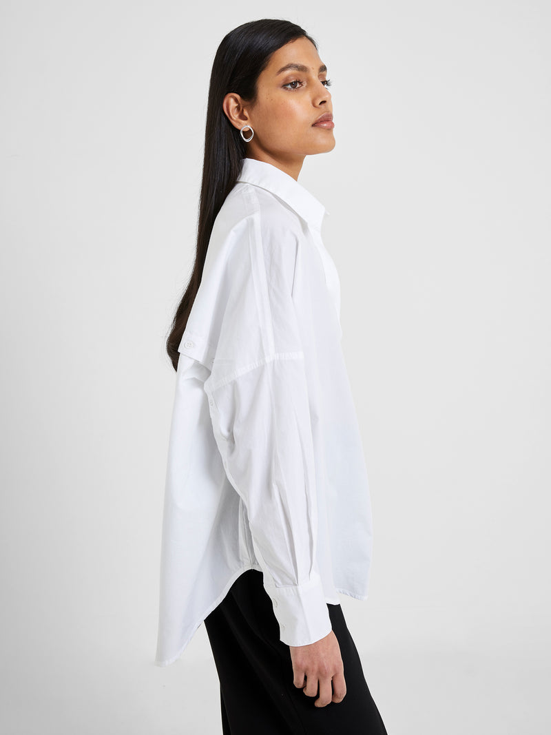 Rhodes Poplin Button-Back Popover Shirt Linen White | French Connection UK