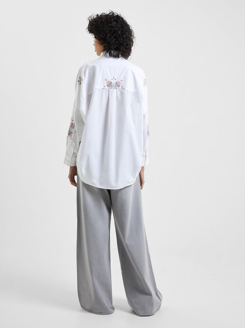 Embroidered Rhodes Popover Shirt Linen White | French Connection UK