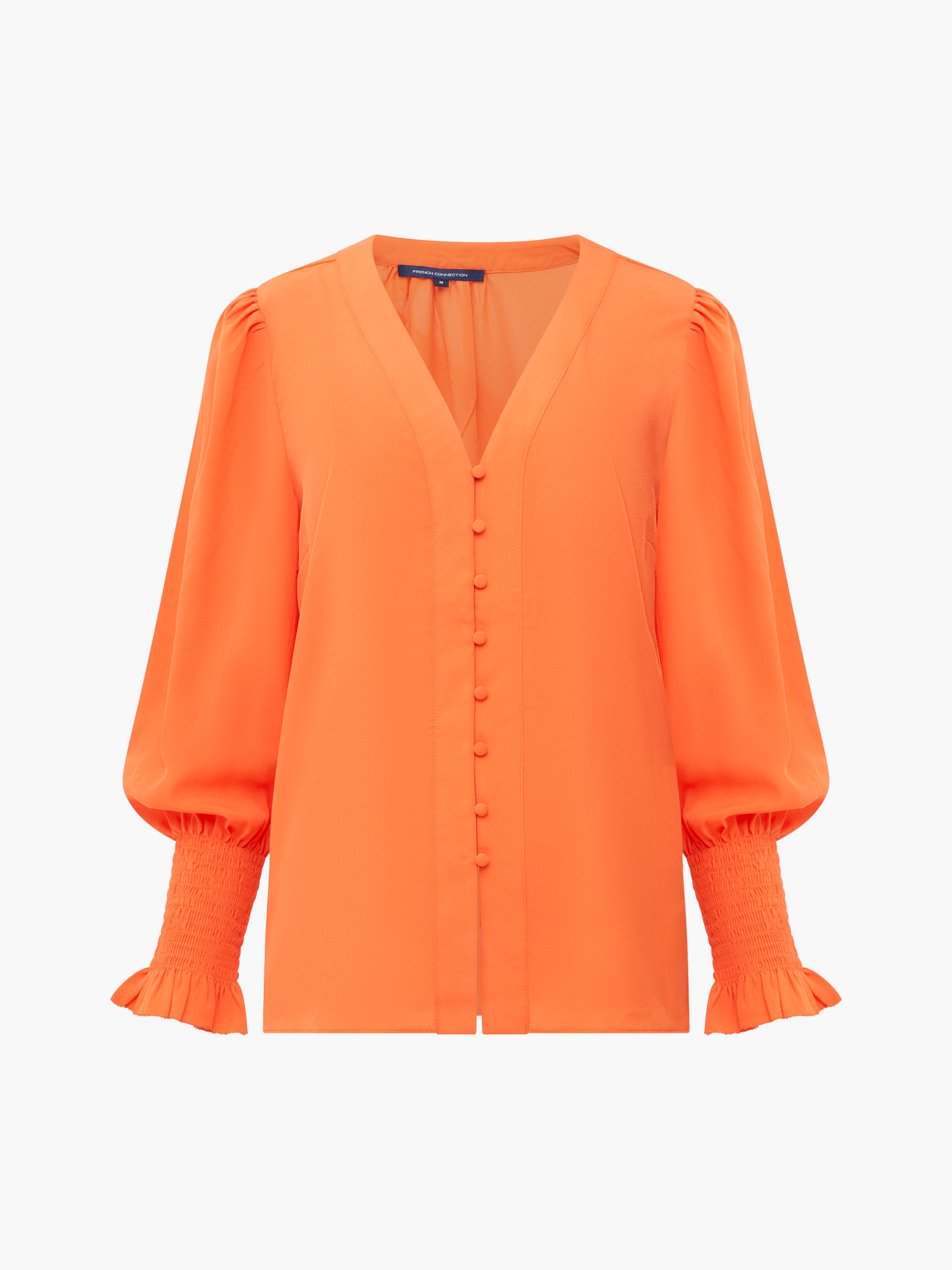 Crepe V-Neck Smocked Sleeve Blouse