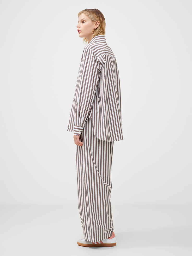Stripe Poplin Popover Shirt Brown/White Stripe | French Connection UK