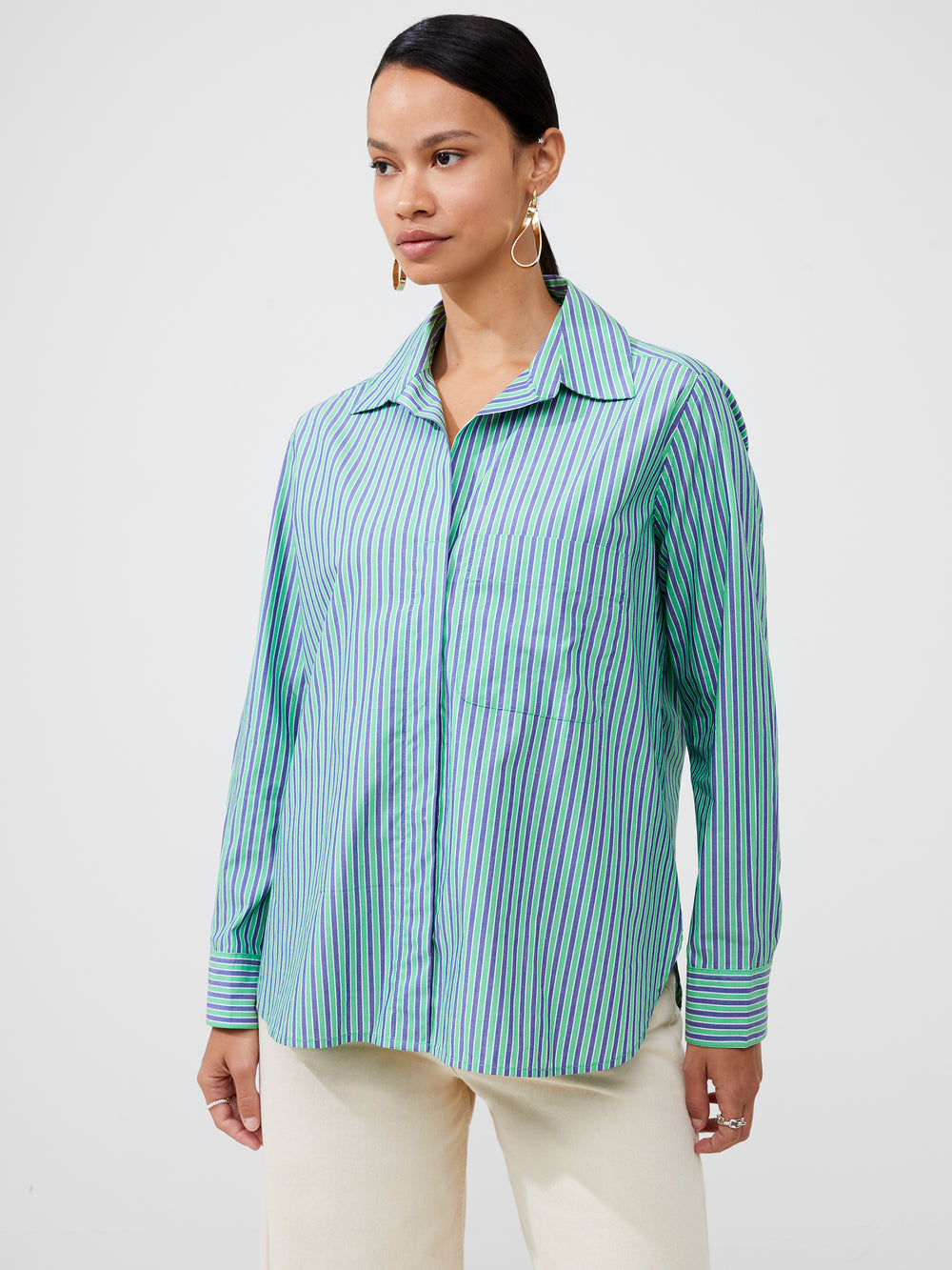 Stripe Poplin Boyfriend Shirt Green/Blue/White Stripe | French ...