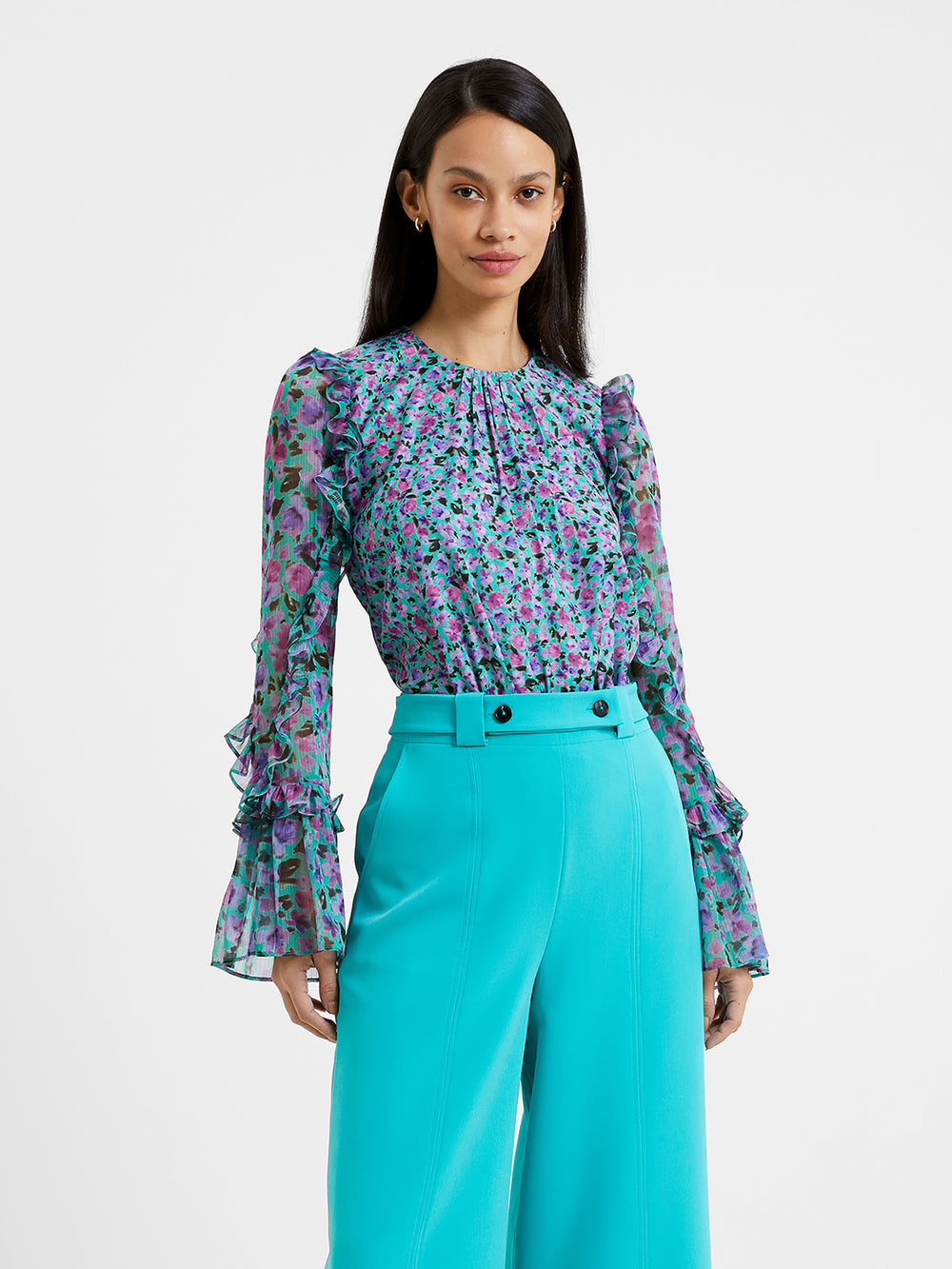 Alezzia Ely Jacquard Mix Top Jaded Teal | French Connection UK