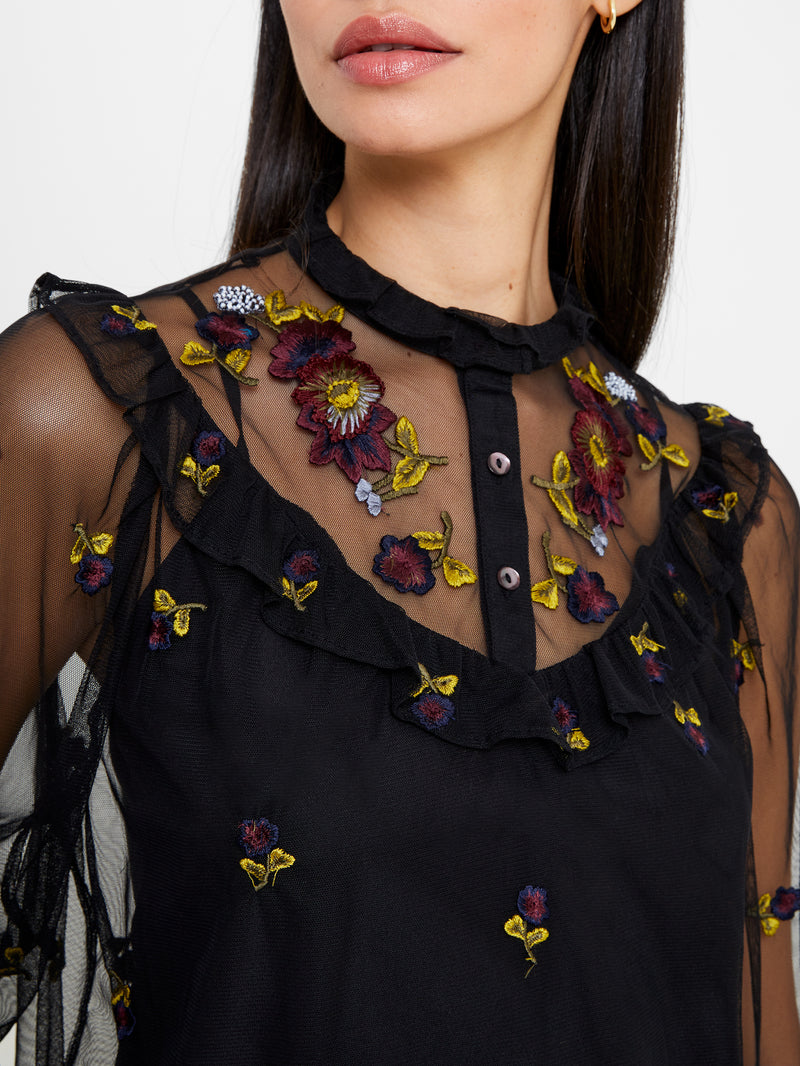 Sheer floral embroidered top top