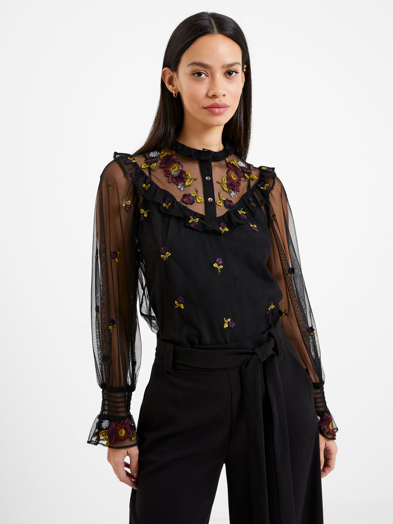 Camielle Embroidered Shirt Blackout | French Connection UK