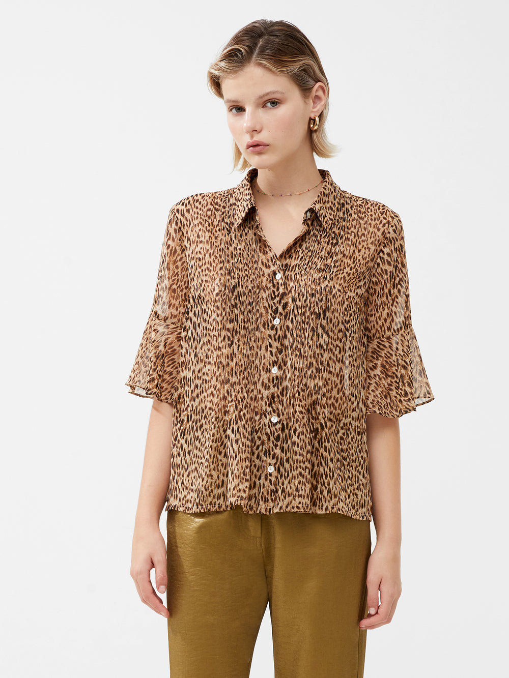 Leopard Georgette Pin Tuck Shirt Leopard | French Connection UK