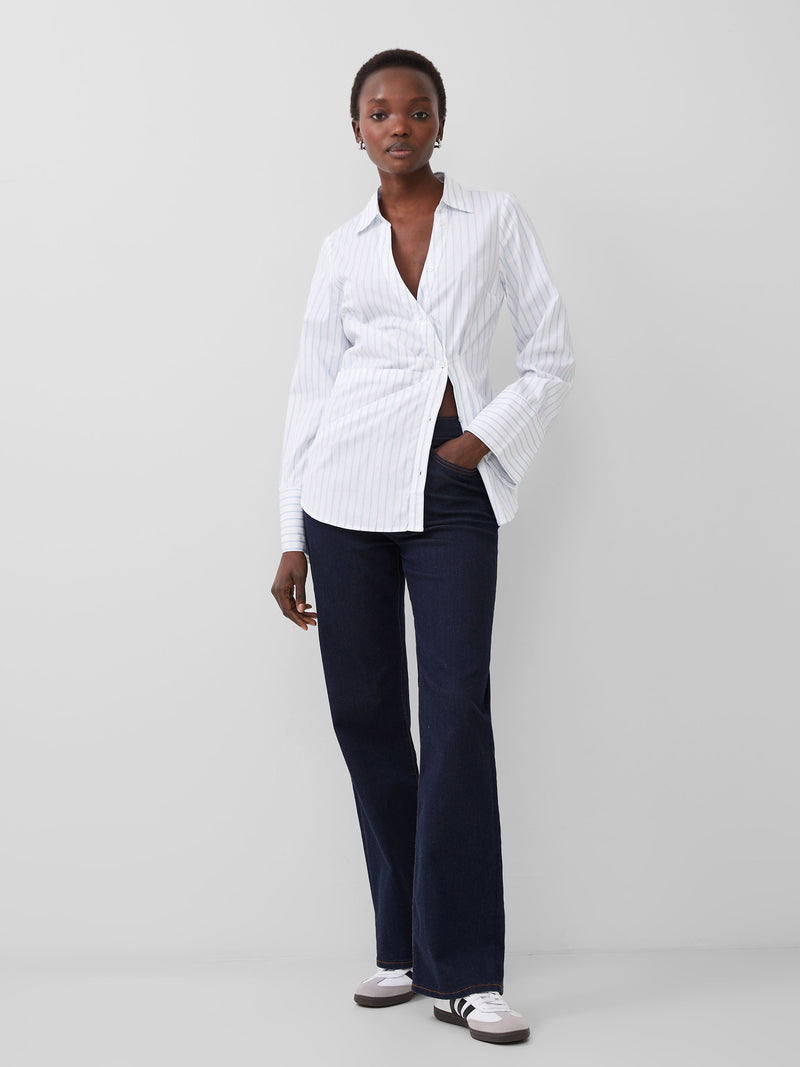 Isabelle Stripe Asymmetric Shirt Linen White/Cashmere | French ...