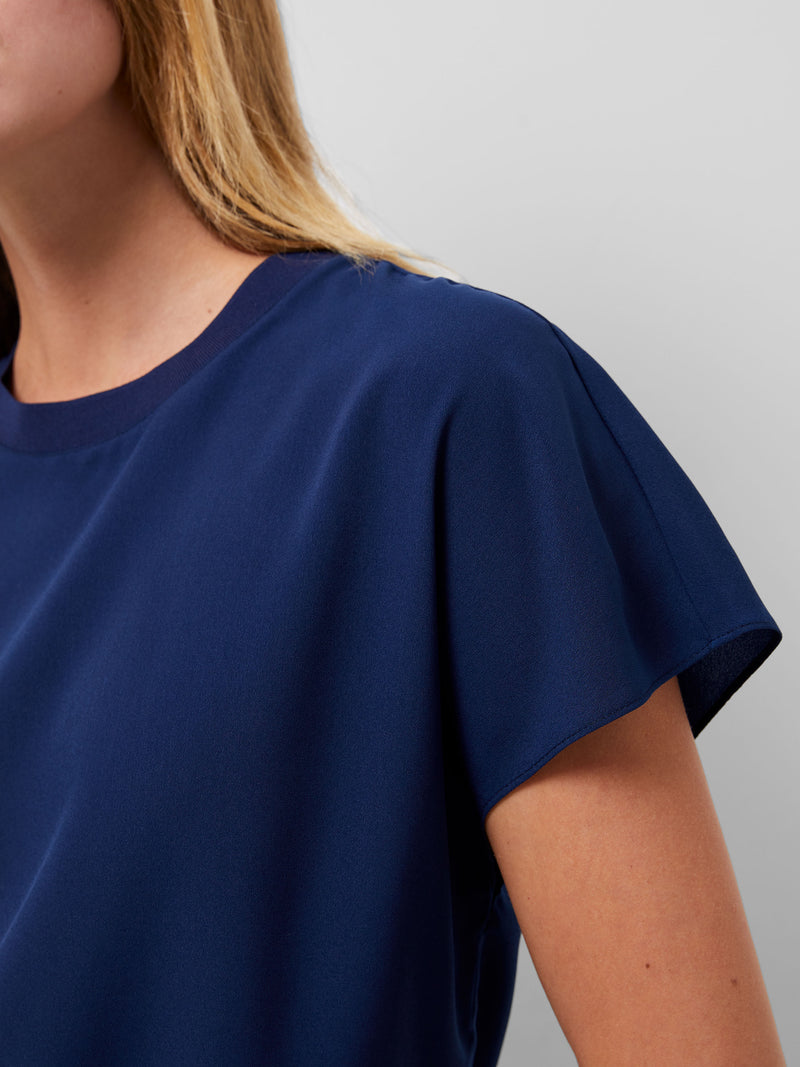 Crepe Light Crew Neck Top Midnight Blue | French Connection UK