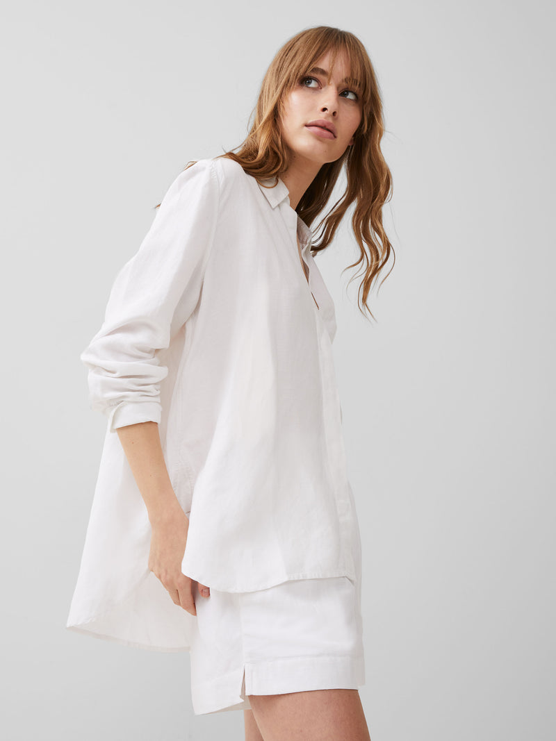 Linen Boyfriend Shirt in White Linen Boyfriend Shirt in White
