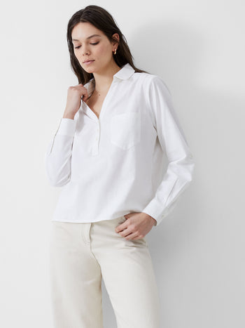 Linen Blend Vee Placket Top