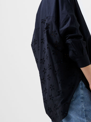 Broderie Mix Long Sleeve Popover Shirt