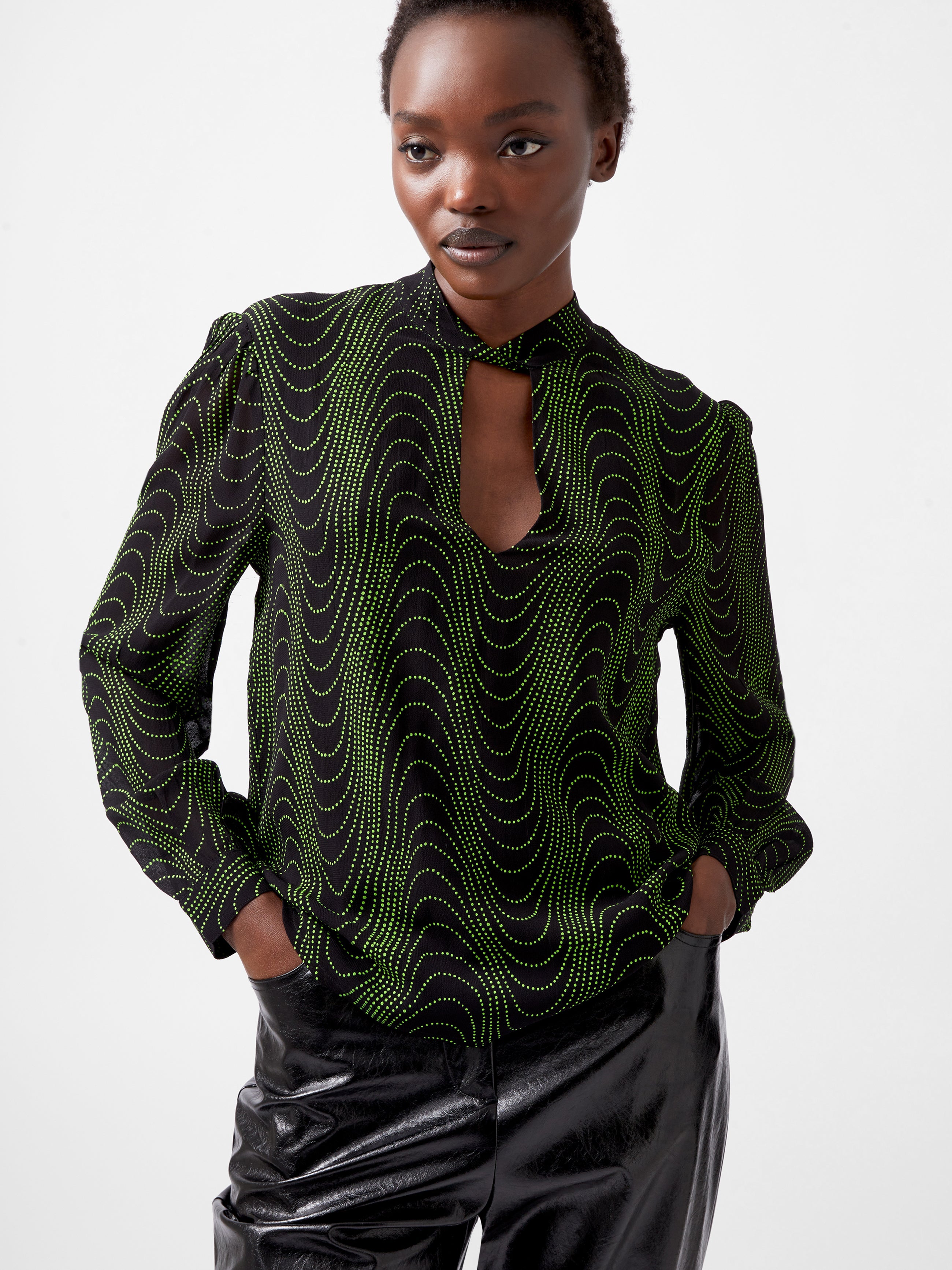 Grace Alohi Keyhole Blouse Blackout/Vivid Green | French