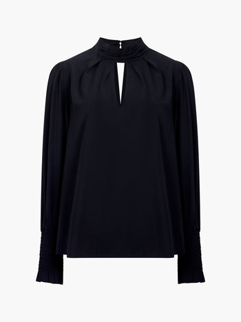 Crepe Light Keyhole Long Sleeve Blouse