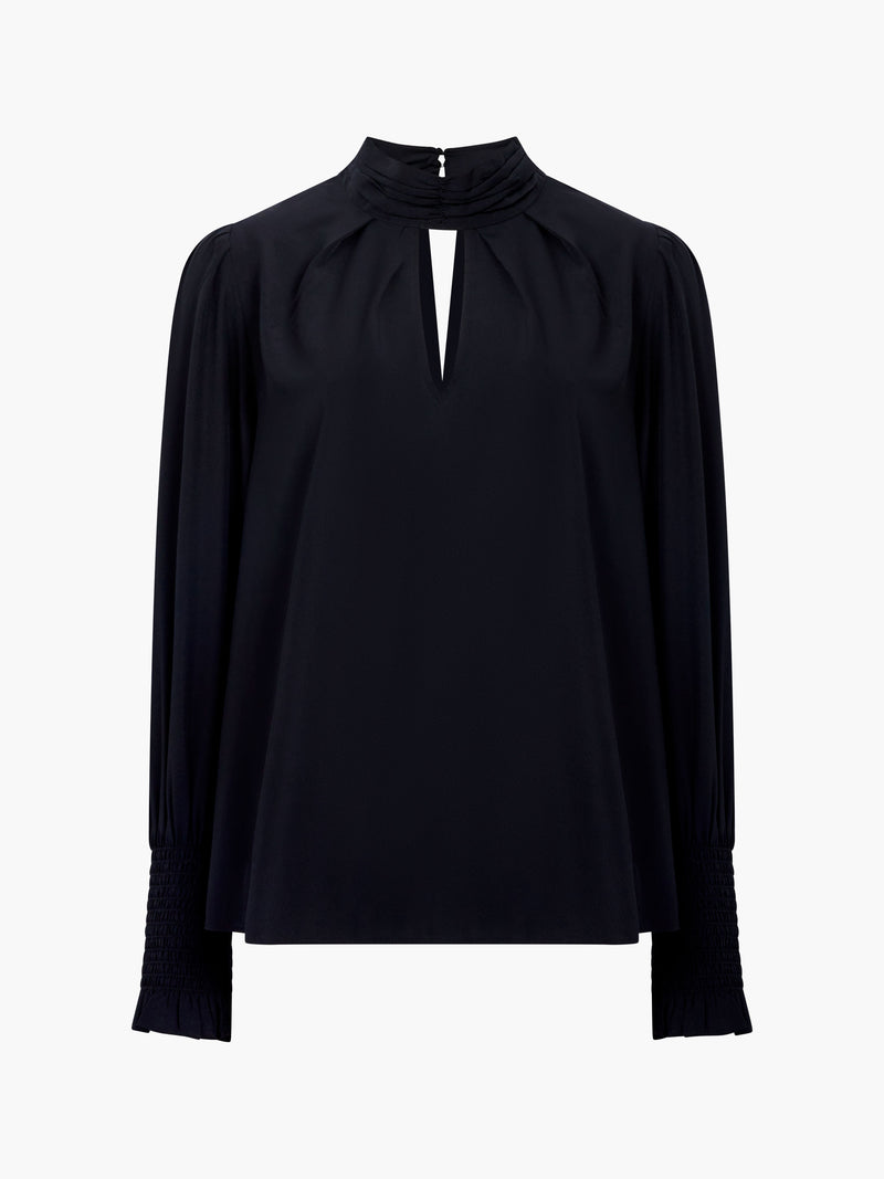 Crepe Light High Neck Long Sleeve Top