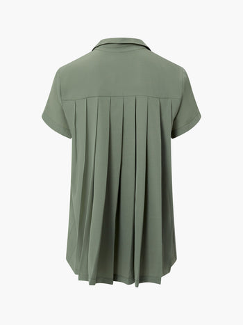 Pleat Back Button Through Short Sleeve Shirt
