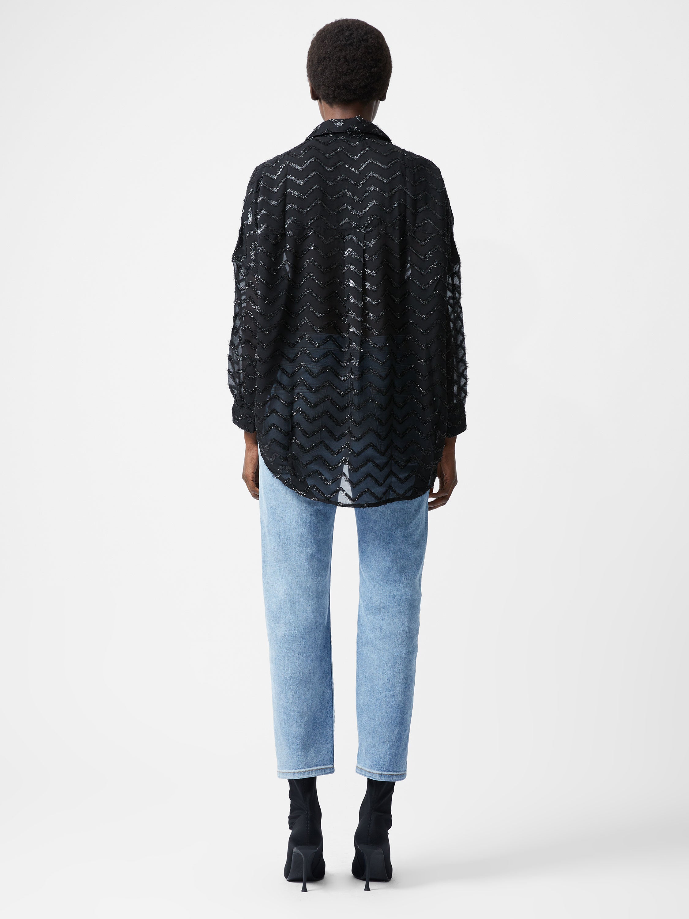 Lurex Georgette Long Sleeve Popover Shirt