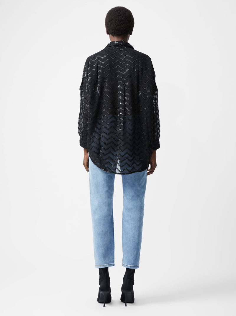 Lurex Georgette Long Sleeve Popover Shirt