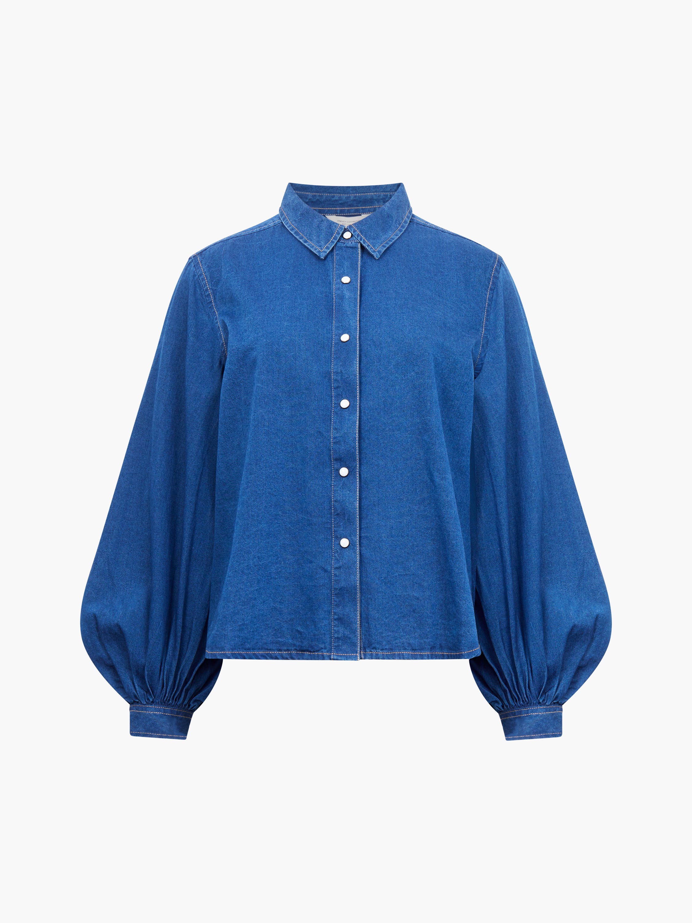 Zaves Chambray Denim Balloon Sleeve Shirt