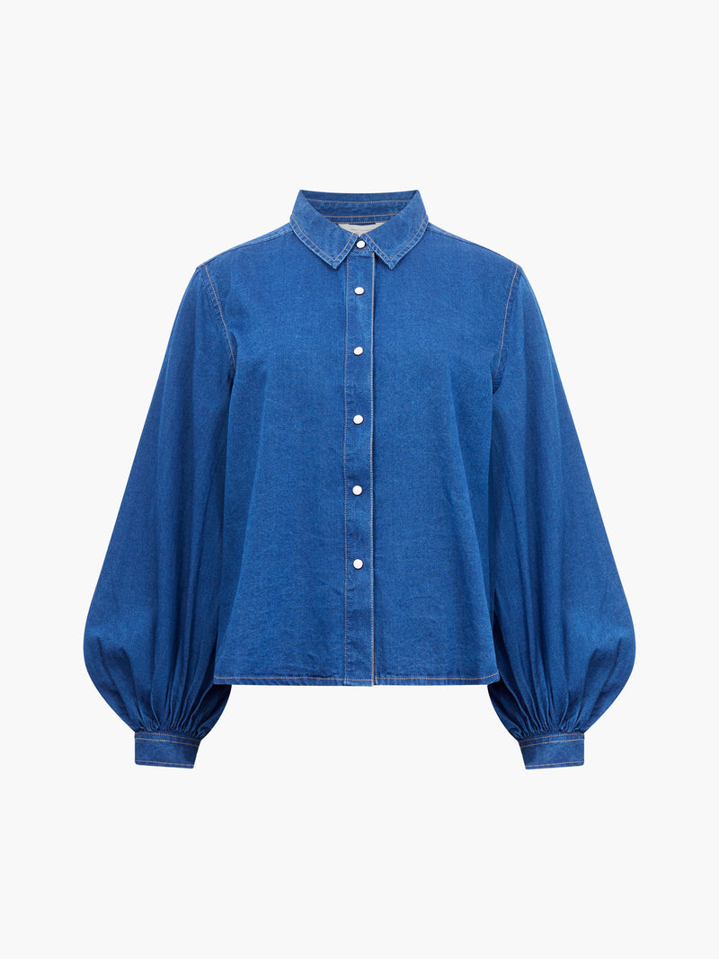 Zaves Chambray Denim Balloon Sleeve Shirt