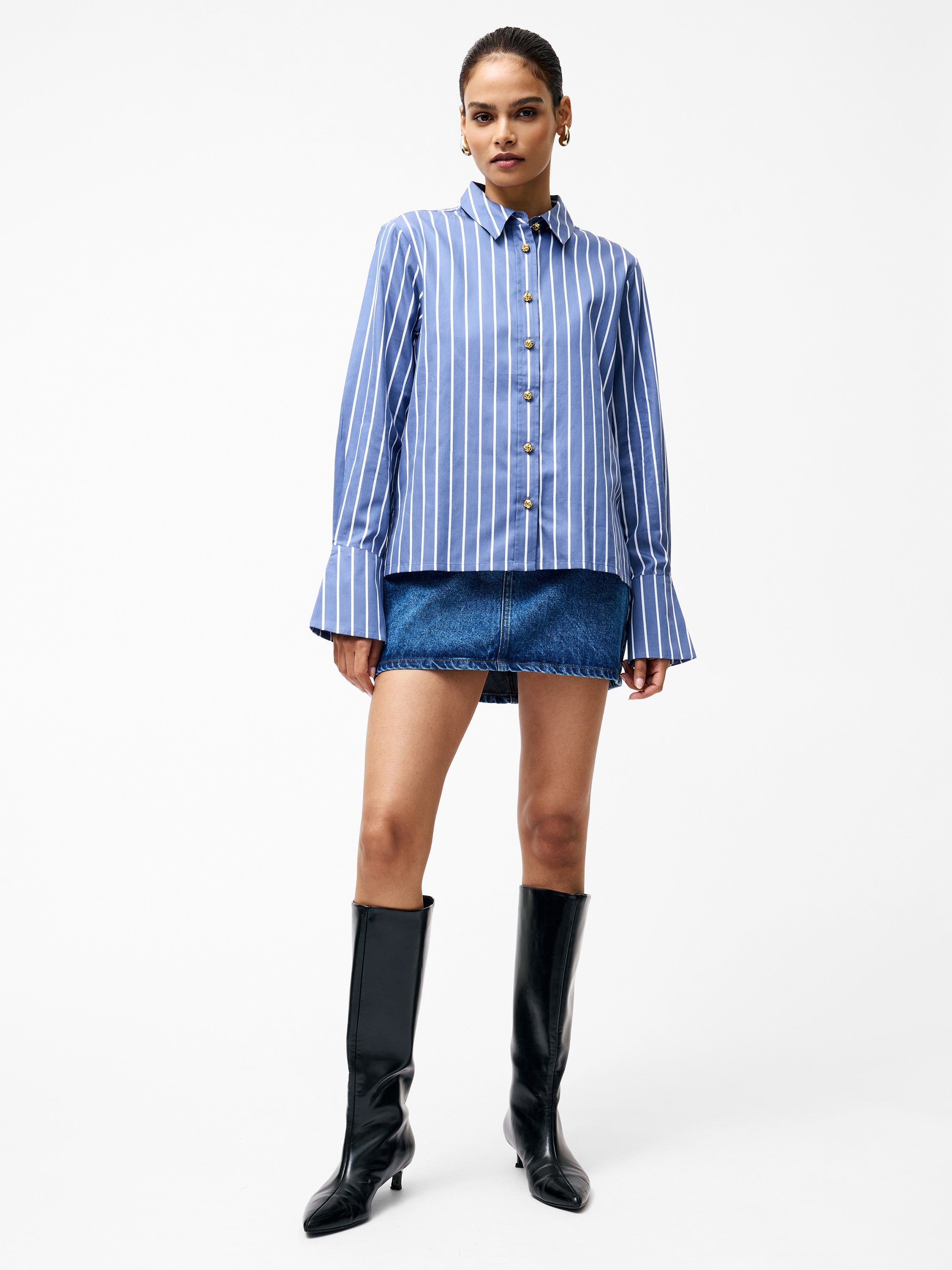 Alexis Cotton Stripe Long Flared Sleeve Shirt