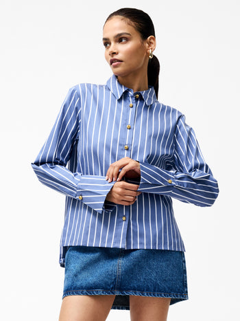 Alexis Cotton Stripe Long Flared Sleeve Shirt