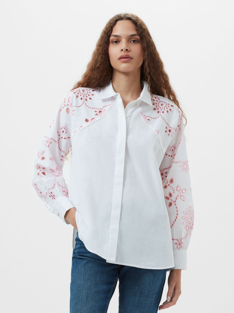 売れ筋商品|||フレンチコネクション カットソー トップス レディース Women's Cambria Cotton Embroidered Shirt Linen White/Navy Cambria Cotton Embroidered Long Sleeve Shirt Linen White
