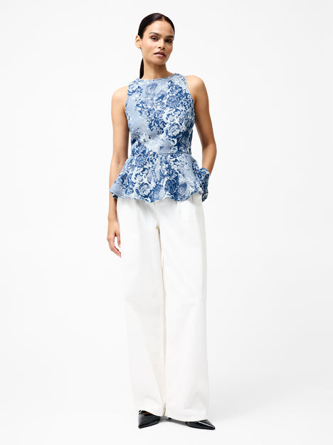 Charlotte Denim Jacquard Peplum Top