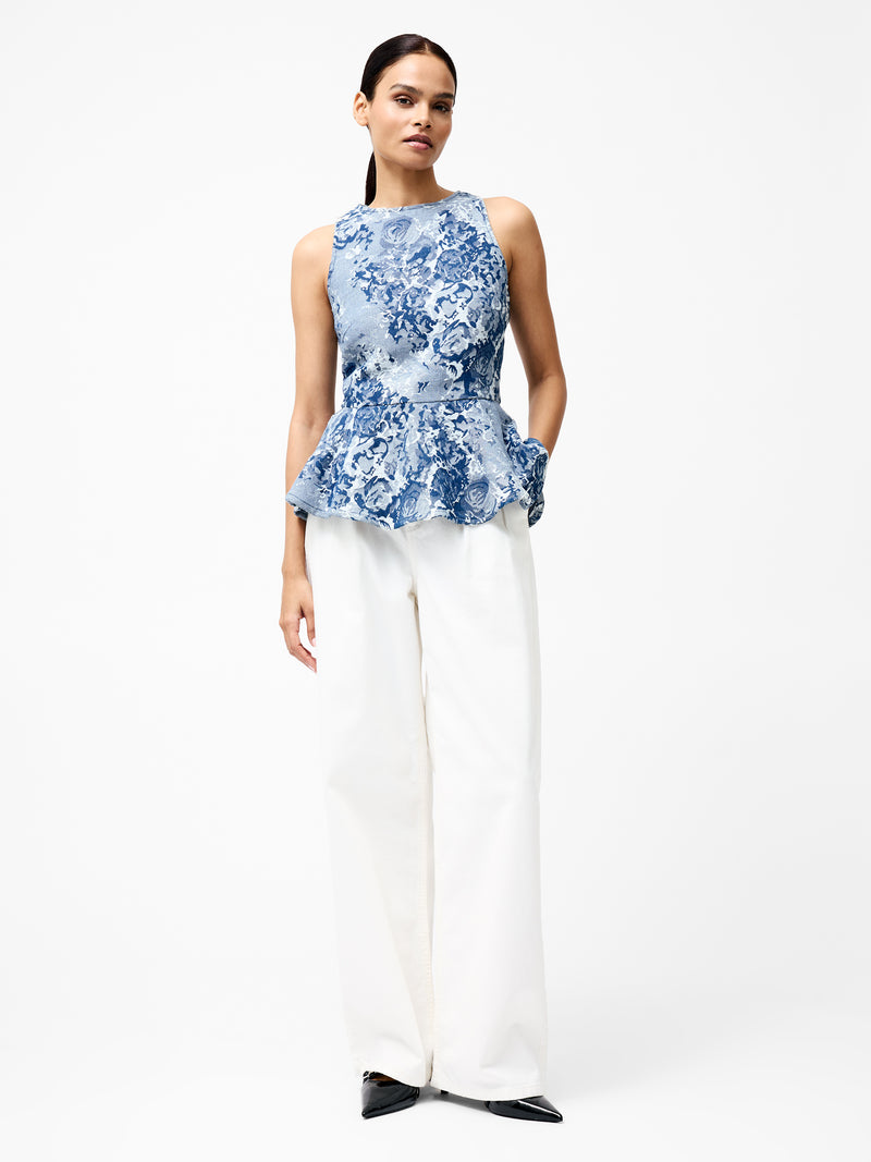 Charlotte Denim Jacquard Peplum Top
