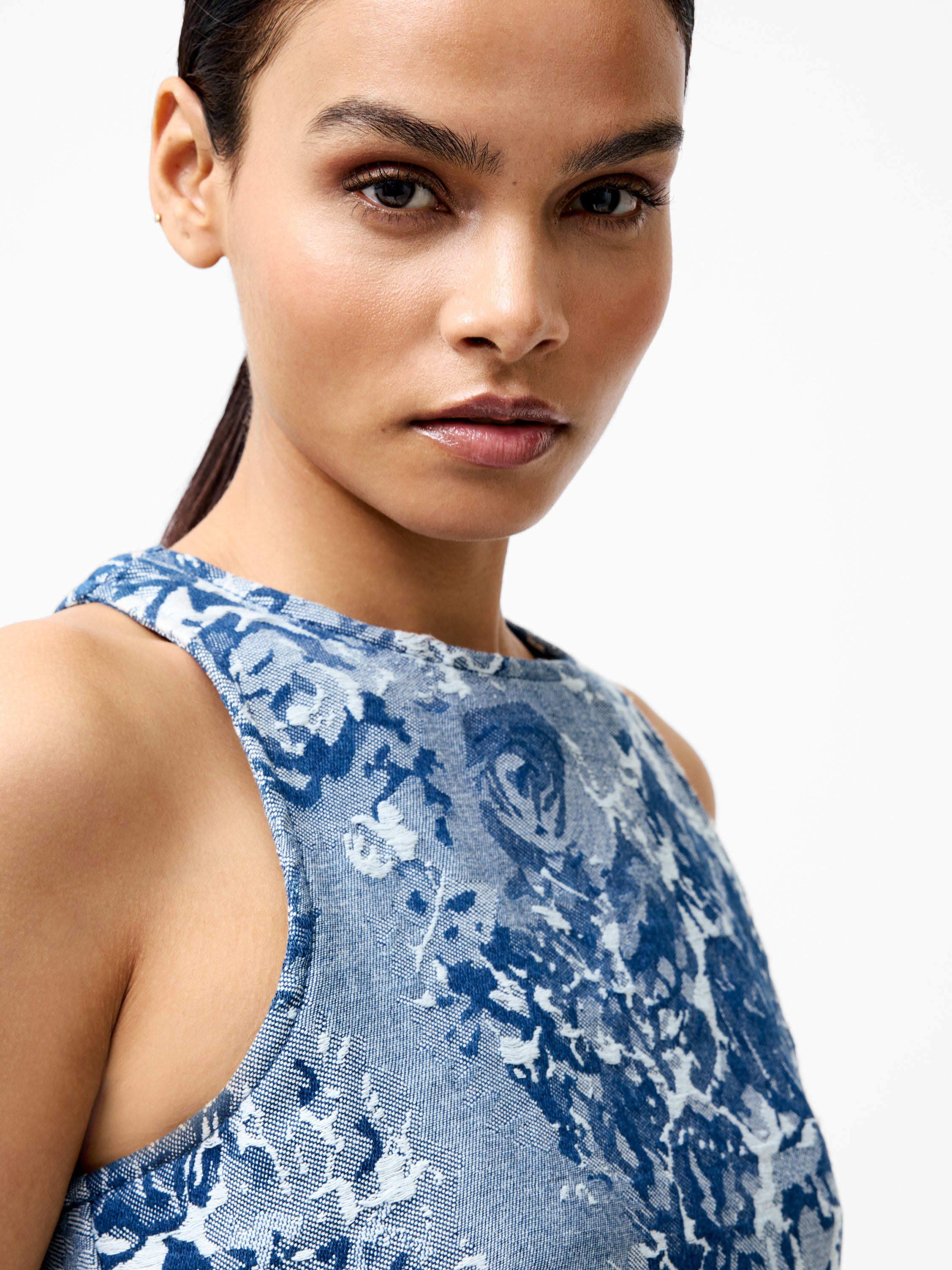 Charlotte Denim Jacquard Peplum Top