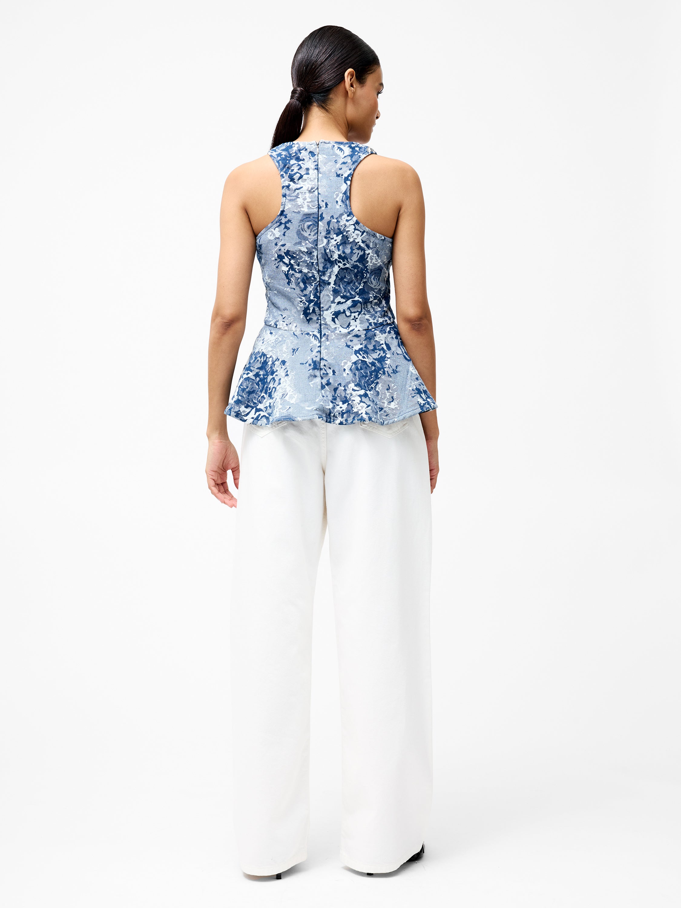 Charlotte Denim Jacquard Peplum Top