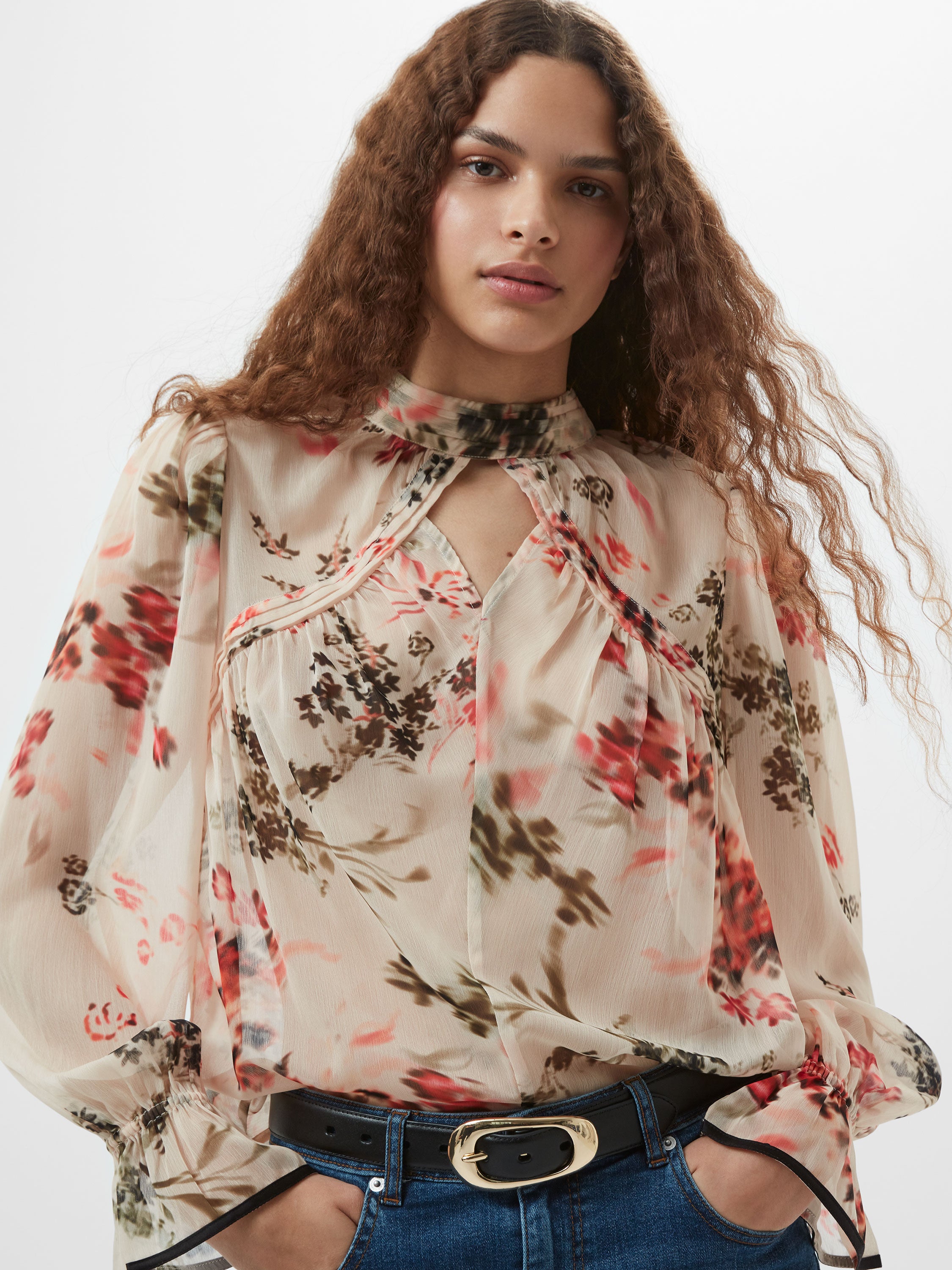 Hallie Crinkle Contrast Floral Top
