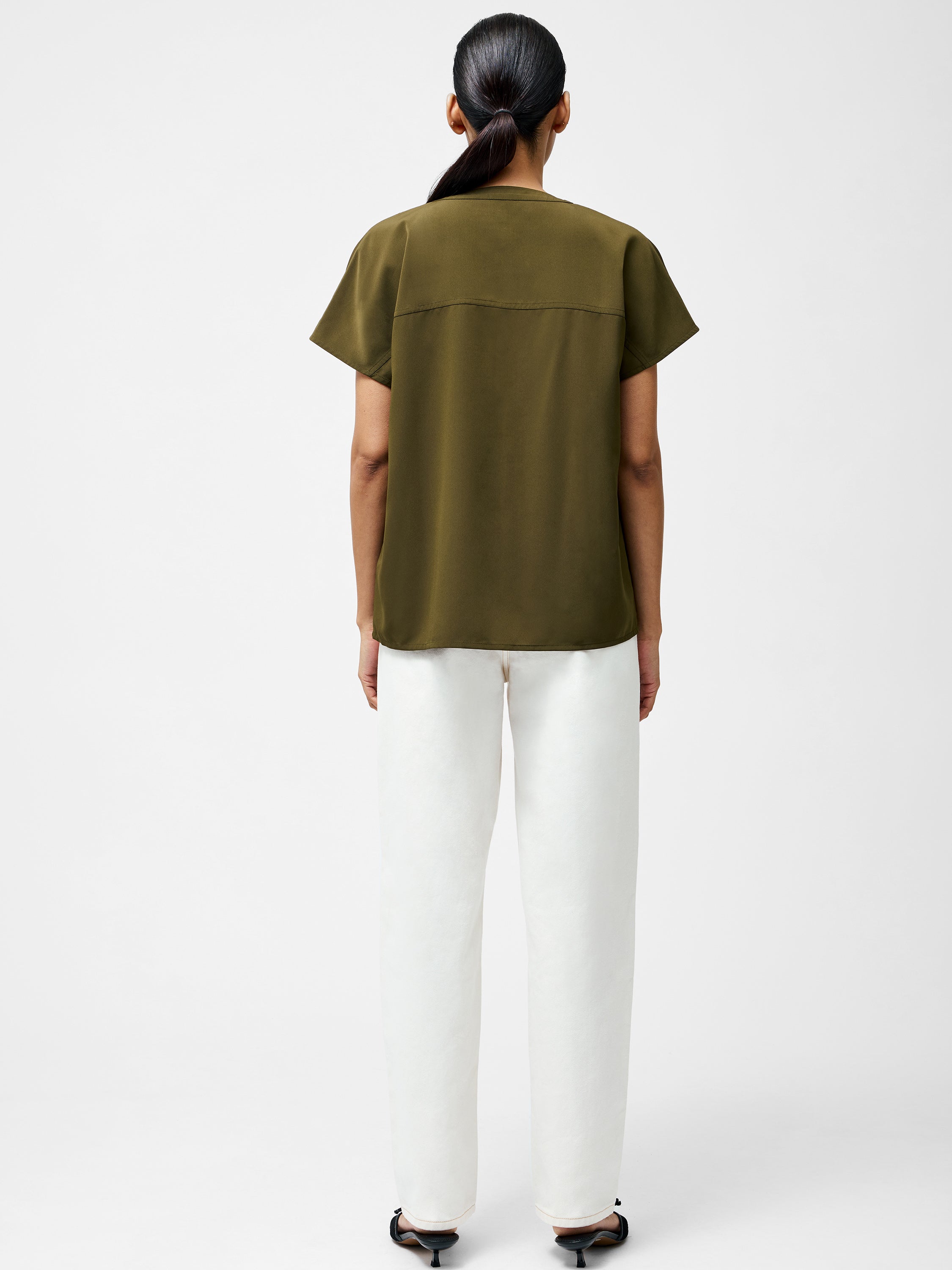 Capriana Crepe Cap Sleeve Yoke Top