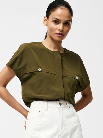 Capriana Crepe Cap Sleeve Yoke Top