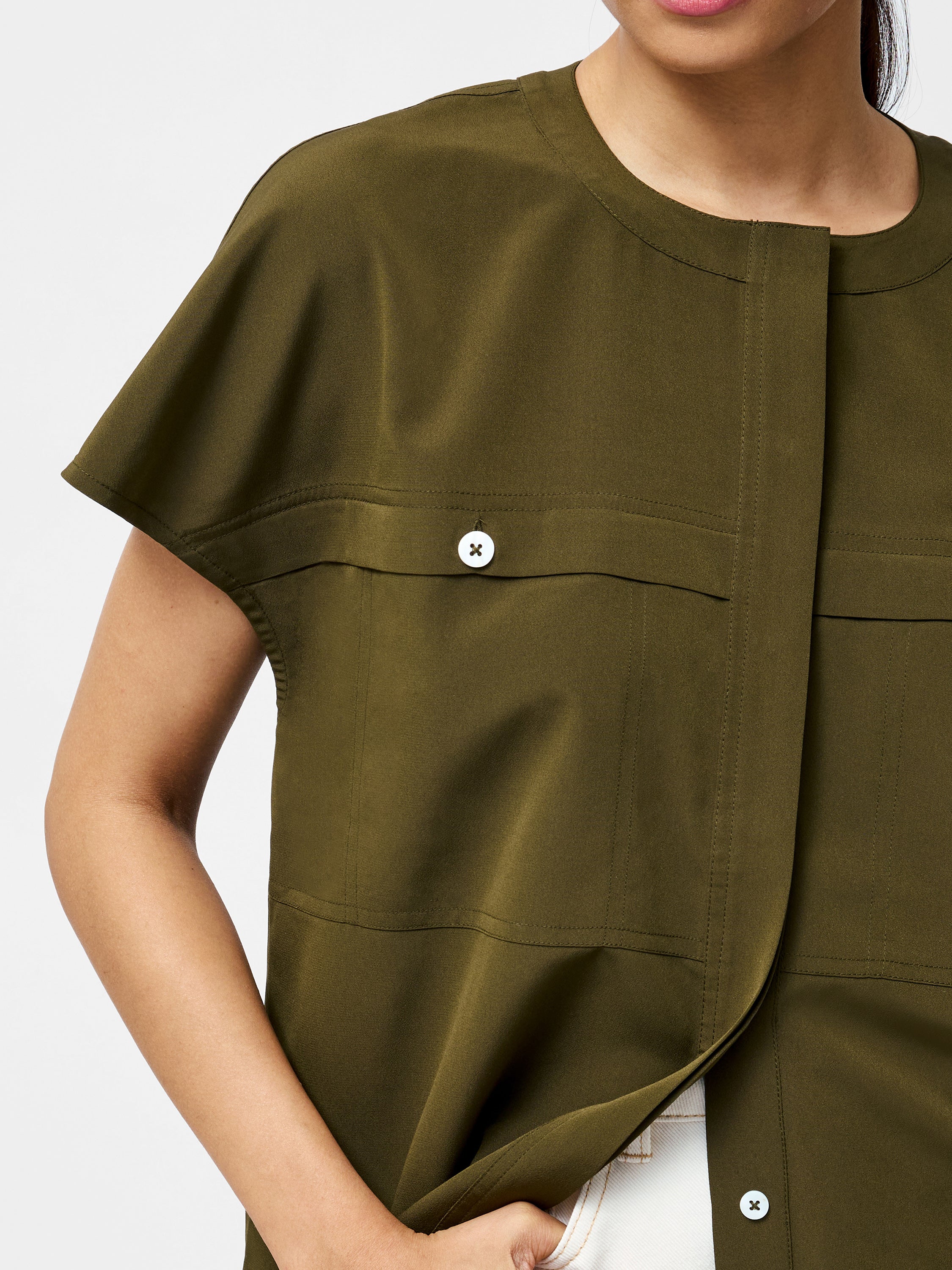 Capriana Crepe Cap Sleeve Yoke Top