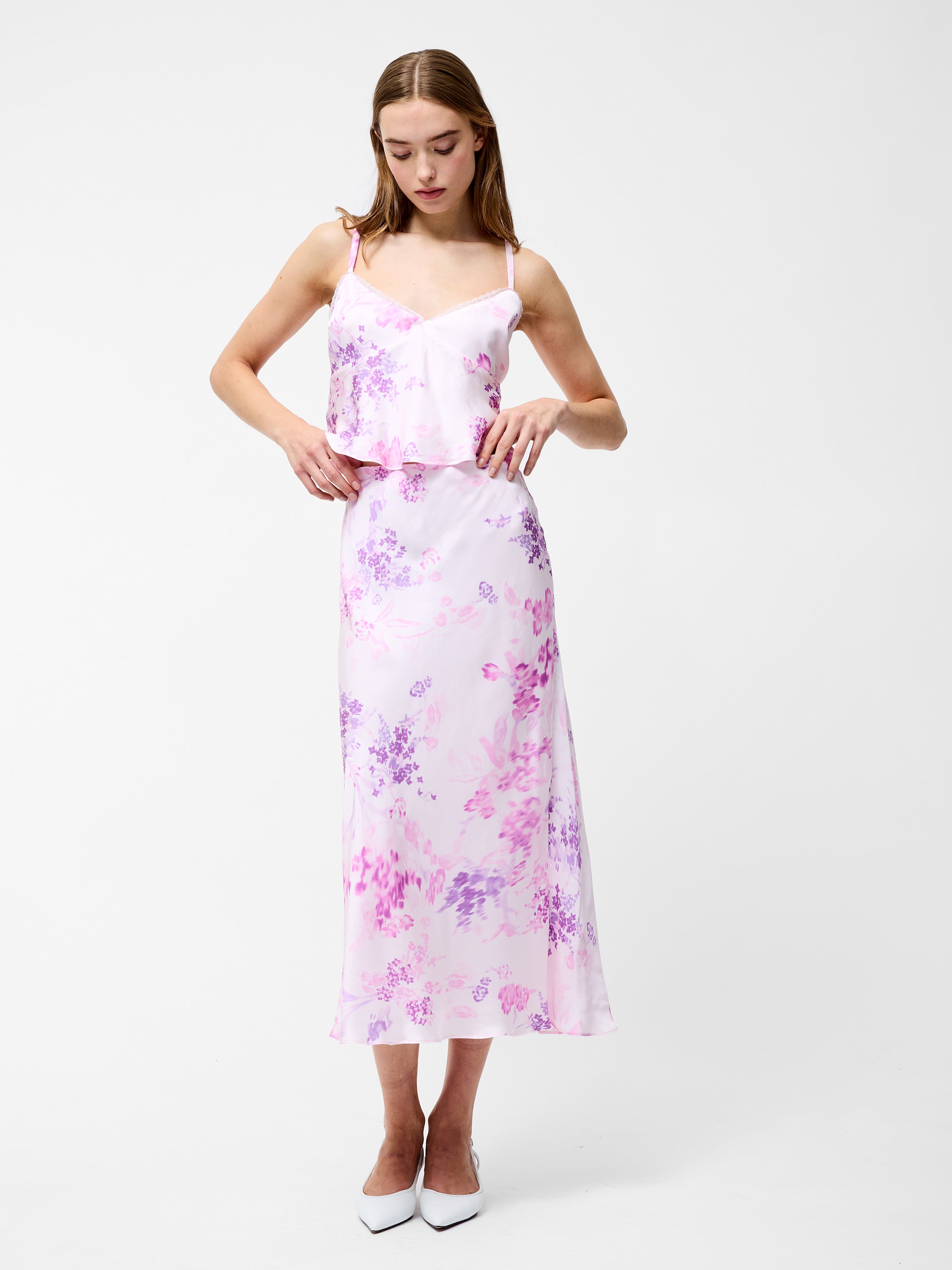 Elyria Oona Satin Babydoll Top Sweet Pink Multi | French