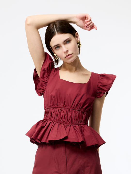 Cambria Cotton Scoop Neck Ruffle Top