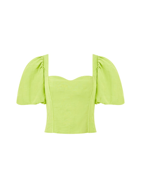 Islay Linen Puff Sleeve Cropped Top