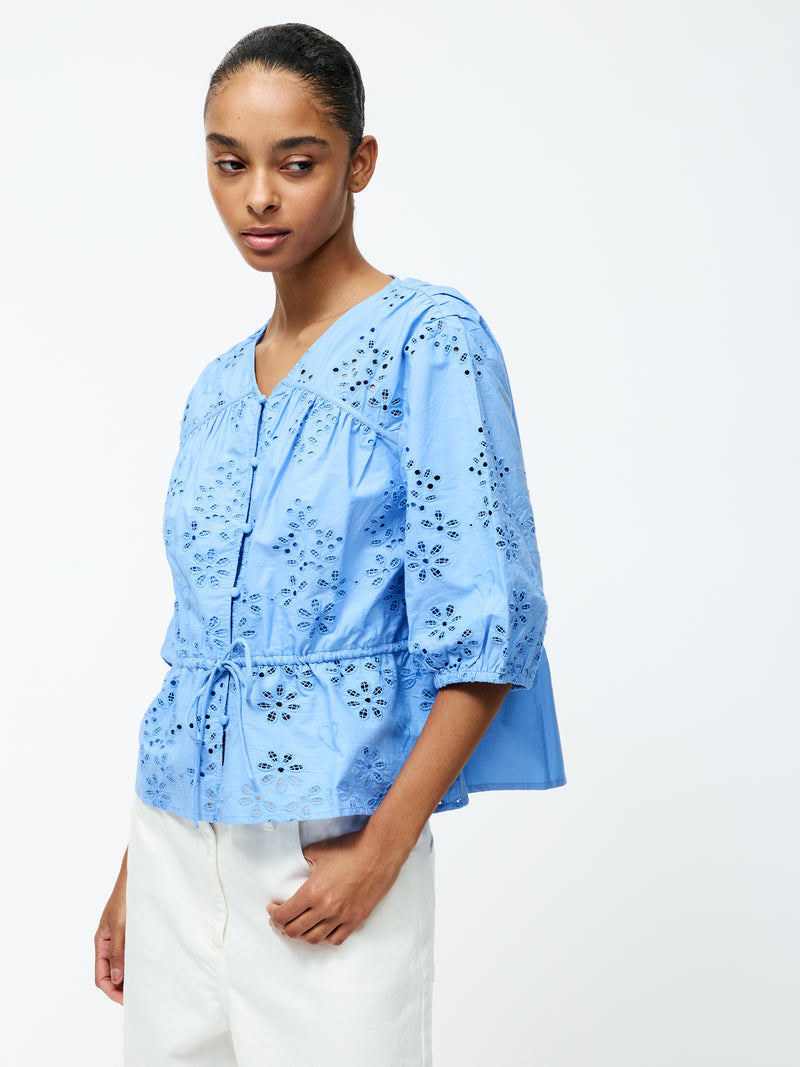 Cambria Cotton Puff Sleeve Broderie Top