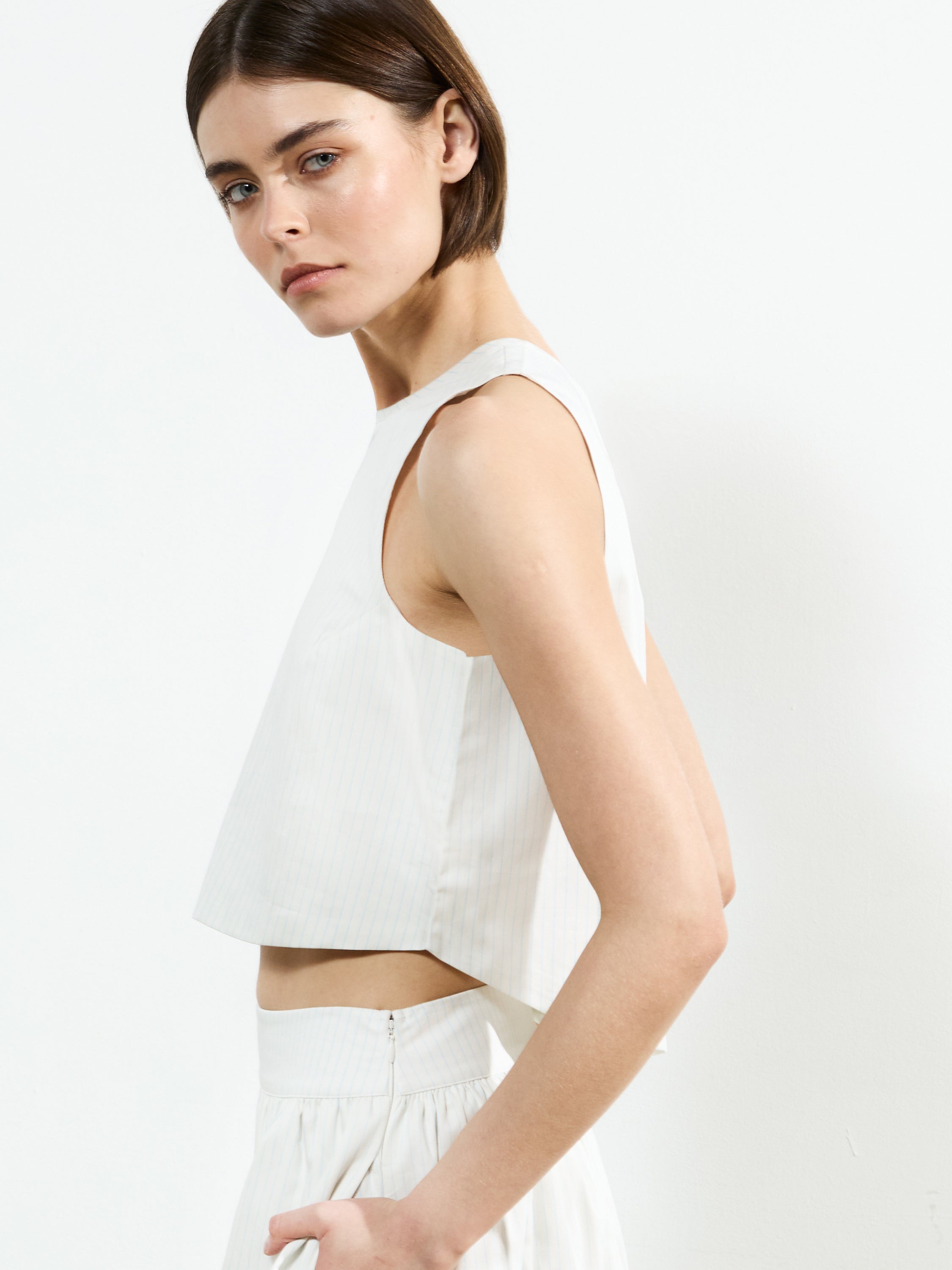 売れ筋商品|||フレンチコネクション カットソー トップス レディース Women's Cotton Poplin Pinstriped Shell Top Porcelain Cream/Amalfi Blue Stripe Pinstripe Poplin Shell Top Cream/Blue Stripe | French