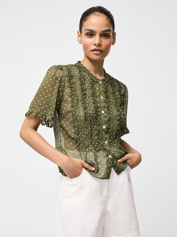 Polka Dot Short Sleeve Ruffle Top