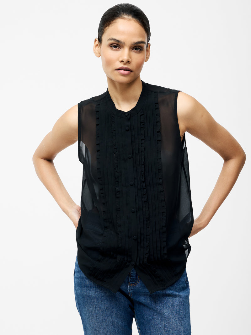 Frill Sleeveless Henley Button Down Tank Top